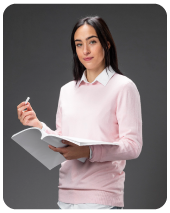 Confident business student holding a notebook, representing professional business capstone writing support for undergraduate, MBA, and MSc students.