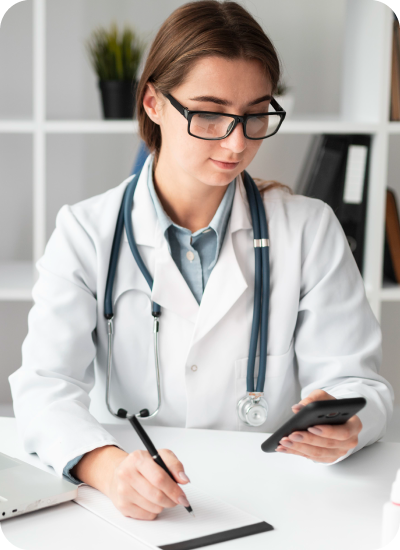 Nursing professional reviewing clinical notes and preparing a DNP capstone project with expert academic and evidence-based research support in the UK.