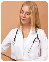 Healthcare student in a medical coat representing professional DNP capstone writing guidance, clinical research support, and doctoral nursing project assistance in UK.