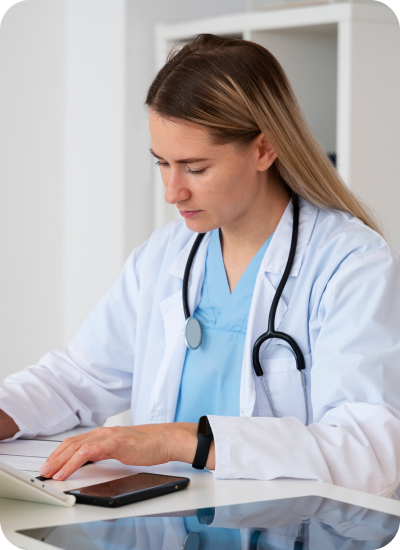Nursing student organizing patient assessments and evidence-based interventions while preparing a professionally structured nursing care plan.